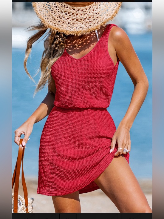 Cupshe Other - Summer Textured Tank Coverup Dress — Raspberry Red
